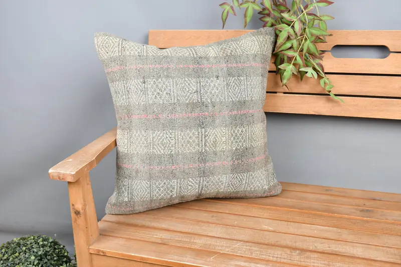 Home Decor Pillow, Tribal Cushion Case, Pillow Sham, Bright Cushion Case, Kilim Pillow Cover, Vintage Pillow, 20x20 Gray Pillow Cover - 1