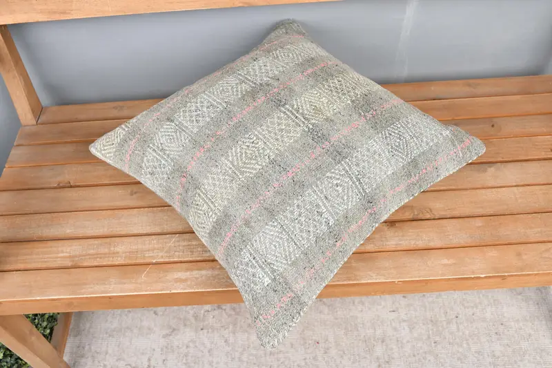 Home Decor Pillow, Tribal Cushion Case, Pillow Sham, Bright Cushion Case, Kilim Pillow Cover, Vintage Pillow, 20x20 Gray Pillow Cover - 2