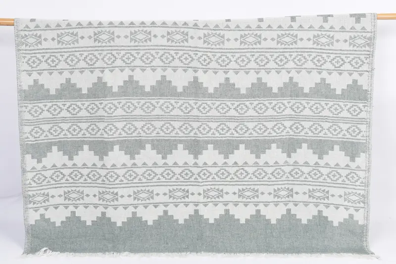 Dark Green Aztec Organic Cotton Hand Bath Towel, 70x36 Inches