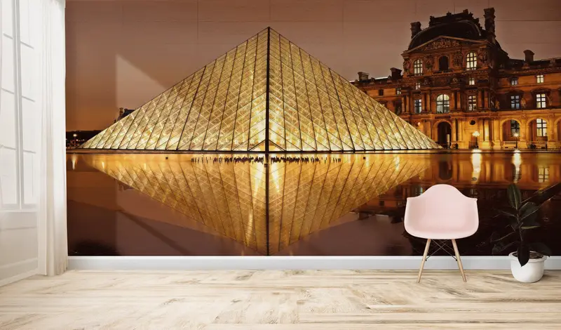 プリント壁紙: エレガントなパリの風景とルーブル美術館