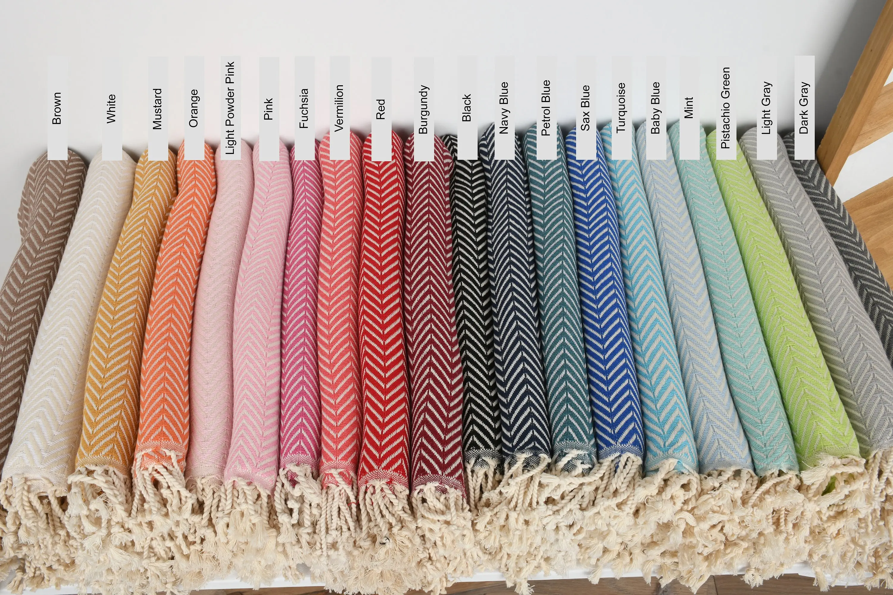 Monogrammed Beach Towel, Organic Cotton, Beige, Zig Zag, 40x71 Inches - 1