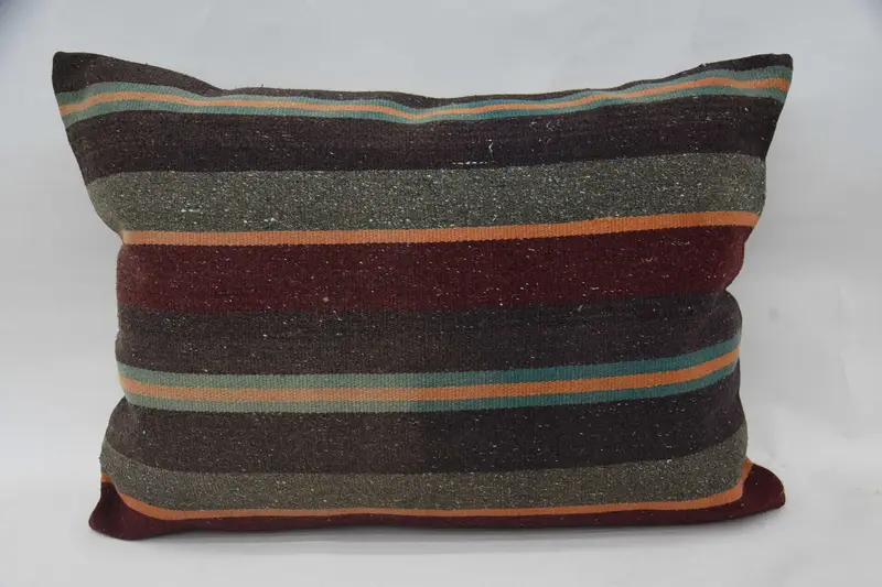 Brown Throw Gift Euro Sham, Farmhouse Striped Wool Dorm Room Cushion Case - 1