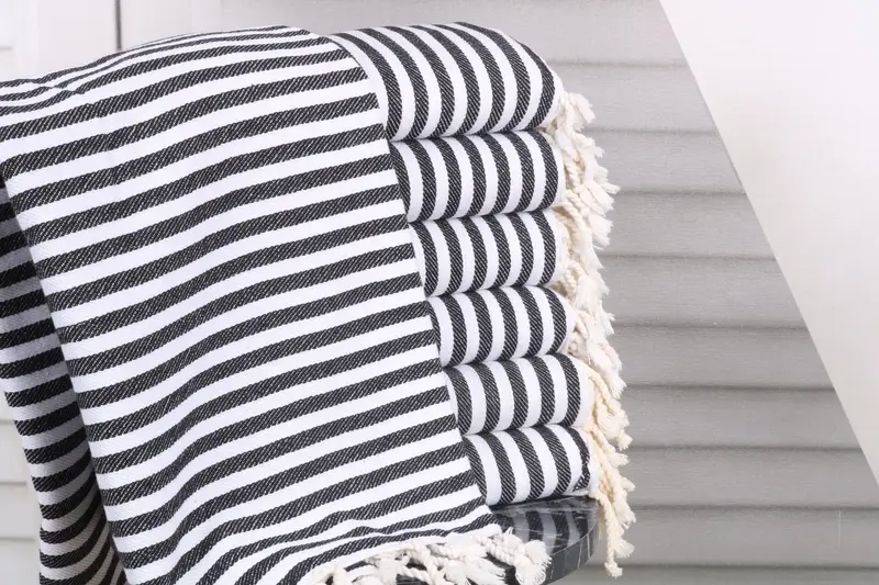 Turkish Tea Towel Set Custom Beach Towel Black Stripes 40x71 Inches