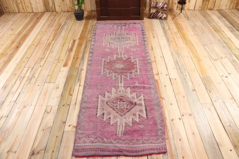 Herki Halı, 3x10.1 ft Türk Halısı, Kırmızı Katı Halı Yün - 1