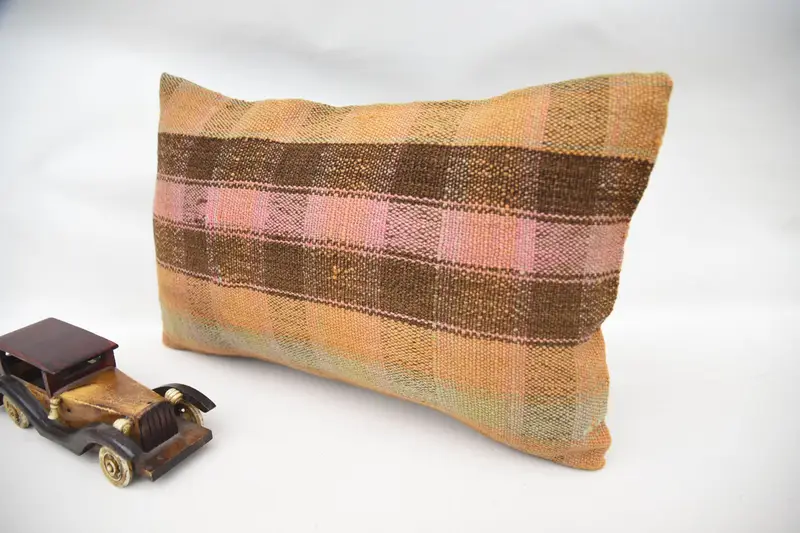 Vintage Pillow, Pillow, Decorative Throw Pillow Sham, Handmade Kilim Cushion, Vintage Kilim Throw Pillow, 12x20 Orange Pillow Case - 3