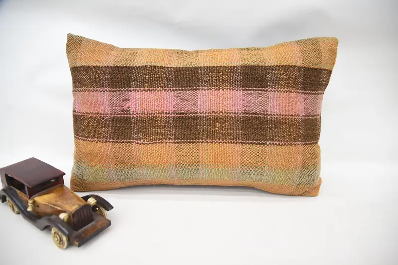 Vintage Pillow, Pillow, Decorative Throw Pillow Sham, Handmade Kilim Cushion, Vintage Kilim Throw Pillow, 12x20 Orange Pillow Case - 5