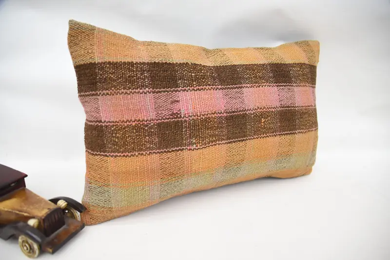 Vintage Pillow, Pillow, Decorative Throw Pillow Sham, Handmade Kilim Cushion, Vintage Kilim Throw Pillow, 12x20 Orange Pillow Case - 2