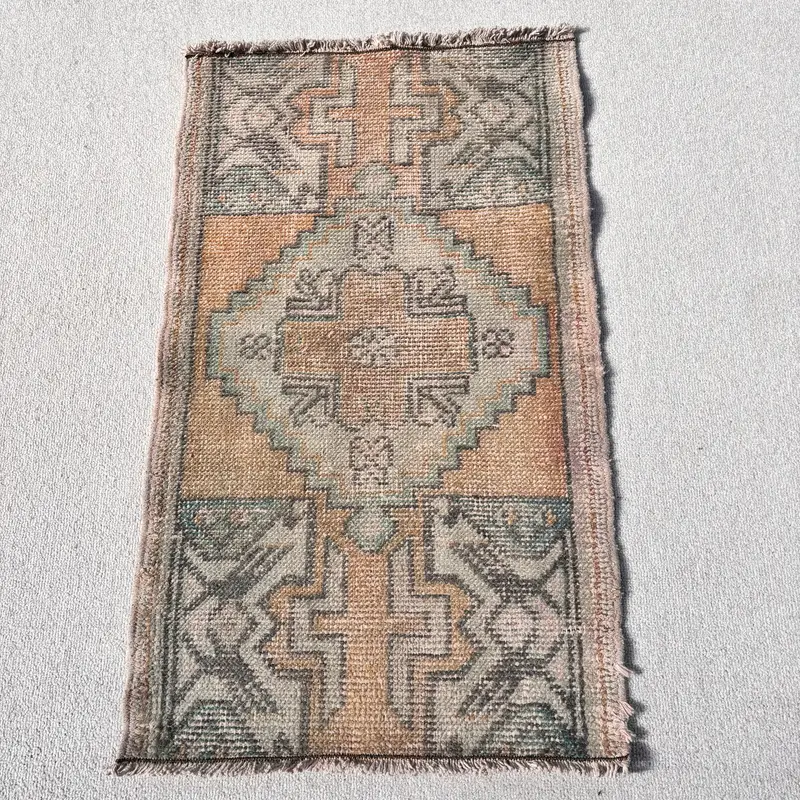 Vintage Türk Halısı 1.6x2.7 ft, Oushak Kahverengi Çiçekli Yün Halı - 1