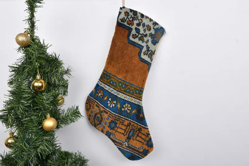 Patrón de adornos navideños, calcetín navideño bohemio de 7 pulgadas de ancho