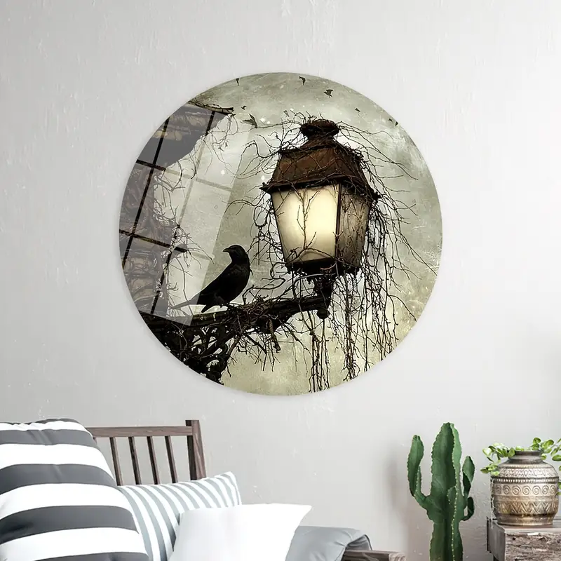 魅惑的な夜の風景カラス街灯キャンバスプリント