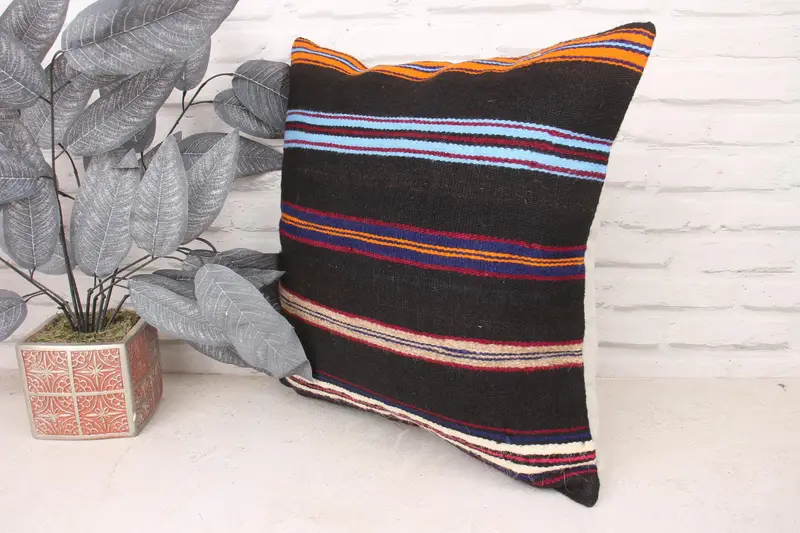 Throw Kilim Pillow, Pillow Case, Nomadic Pillow Sham, Gift Pillow, 18x18 Brown Cushion Case, Living Room Throw Pillow Cover, Turkish Pillow - 4