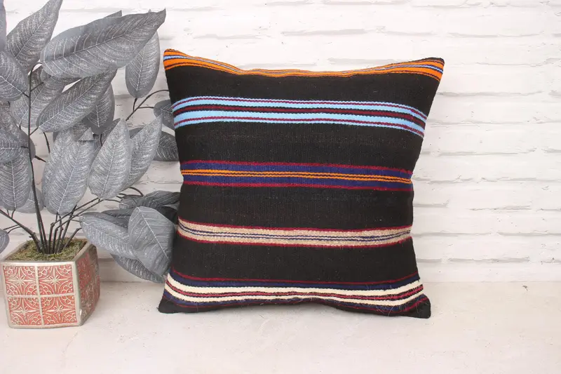 Throw Kilim Pillow, Pillow Case, Nomadic Pillow Sham, Gift Pillow, 18x18 Brown Cushion Case, Living Room Throw Pillow Cover, Turkish Pillow - 1