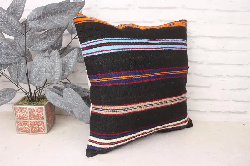Throw Kilim Pillow, Pillow Case, Nomadic Pillow Sham, Gift Pillow, 18x18 Brown Cushion Case, Living Room Throw Pillow Cover, Turkish Pillow - 3