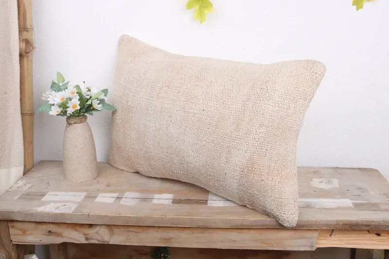 Ethnical Kilim Rug Pillow, Handmade Pillow Cover, Cushion Case, Pet Pillow, Vintage Pillow, Kilim Pillow Cover, 12x20 White Pillow - 4