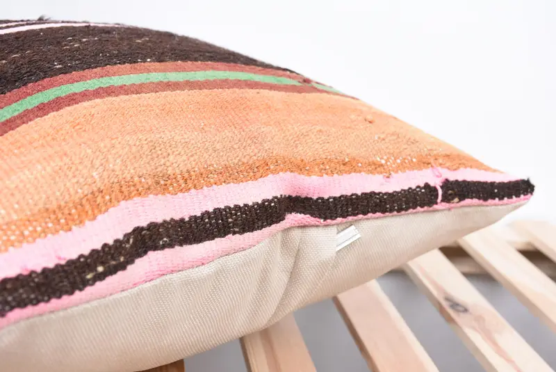 Vintage Kilim Pillow, Handwoven Cushion, Pillow Sham, Kilim Cushion Sham, Armchair Pillow Sham, 18x18 Brown Pillow, Home Decor Pillow - 7