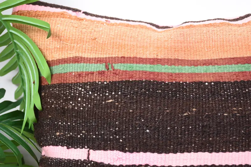 Vintage Kilim Pillow, Handwoven Cushion, Pillow Sham, Kilim Cushion Sham, Armchair Pillow Sham, 18x18 Brown Pillow, Home Decor Pillow - 2