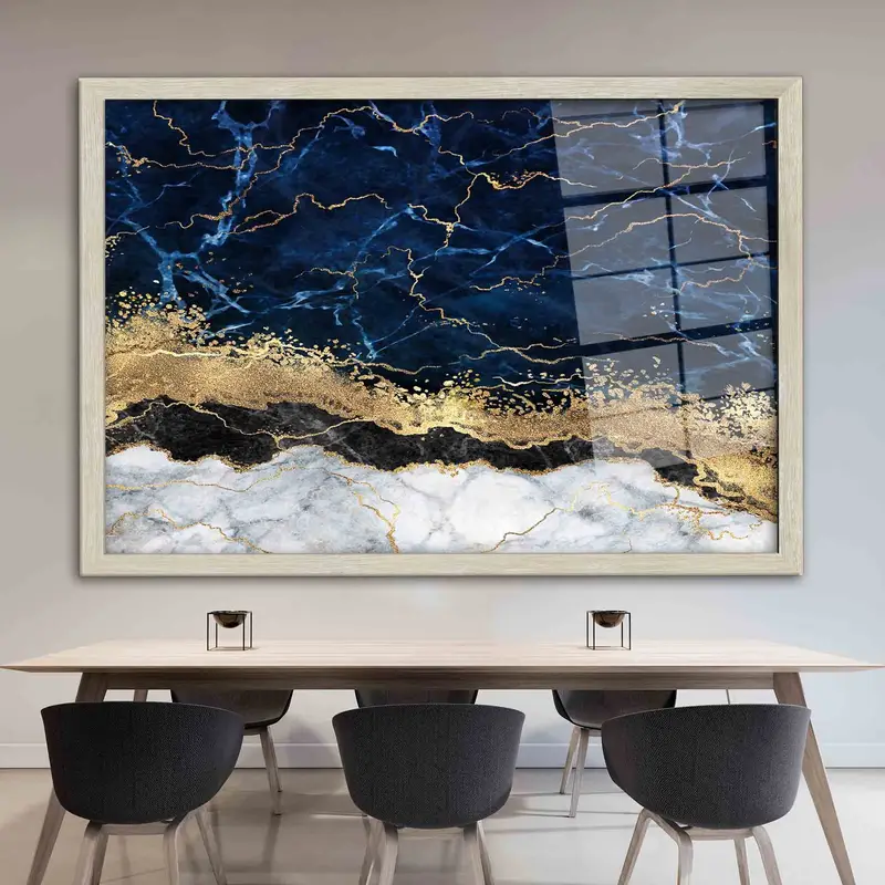 エレガントなネイビー ブルー & ゴールドの大理石プリント ガラス - 現代的なデザイン