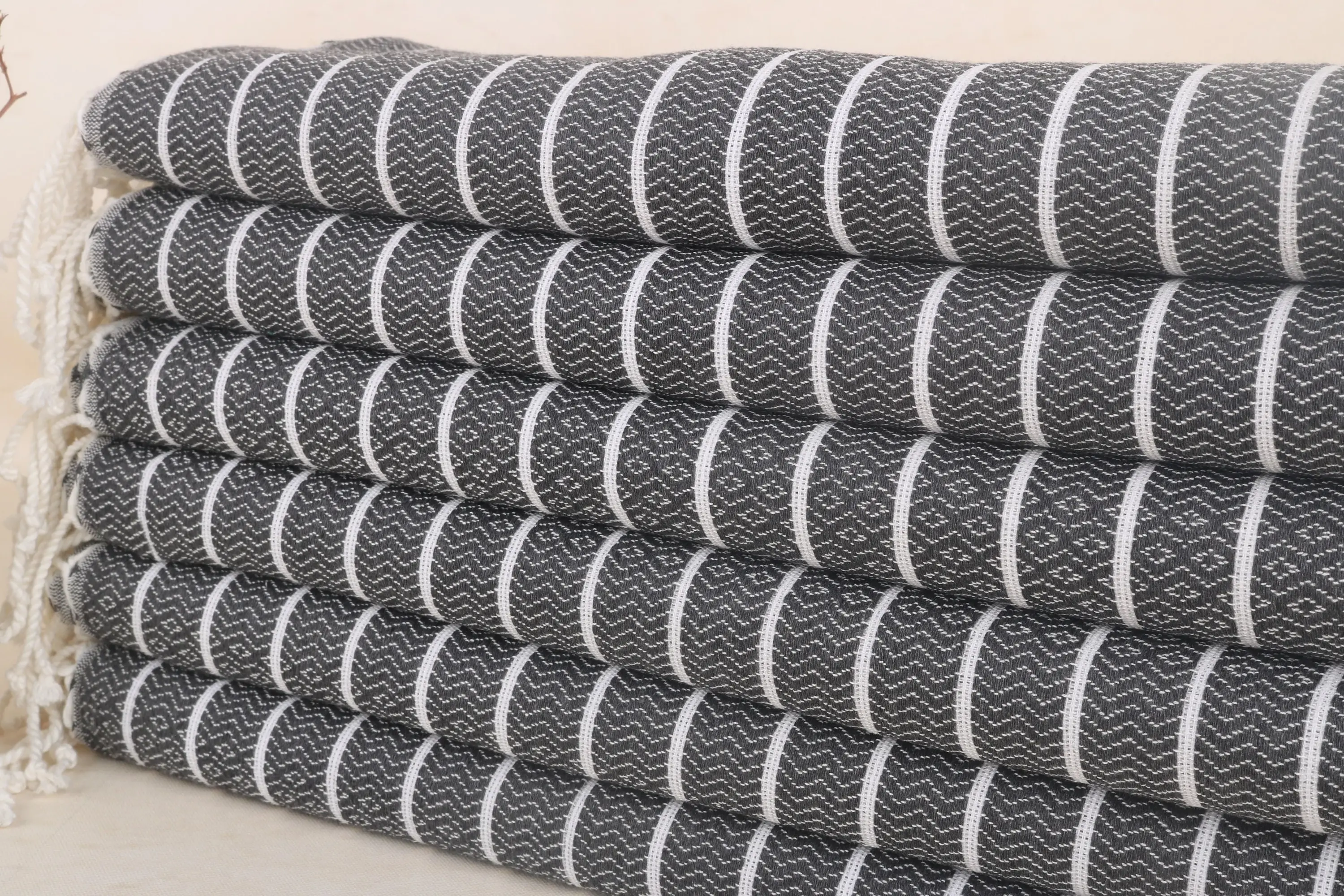 Dark Gray Cotton Striped Beach Towel, Personalized, 40x71 Inches - 1