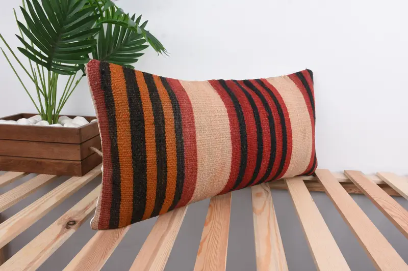 Antique Pillows, Pillow Cover, Throw Kilim Pillow, Authentic Pillow Cover, Ethnical Kilim Rug Pillow, 12x24 Red Cushion Cover - 4