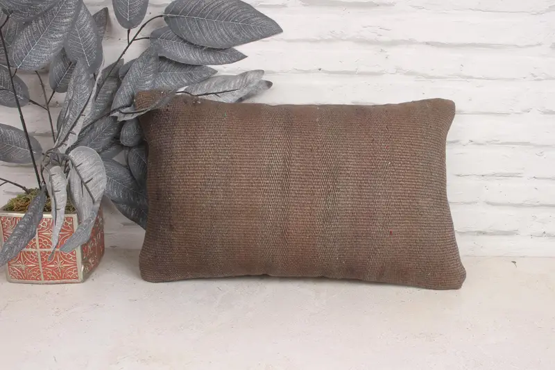Vintage Pillow, Kilim Cushion Sham, Pillow for Couch, Turkish Corner Pillow Case, Pillow Cover, 12x20 Brown Pillow Case, Customized Cushion Case - 1