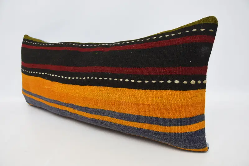 Seat Cushion Cover, 16x36 Orange Cushion Cover, Cushion Case, Home Decor Pillow, Turkish Kilim Pillow, Ethnical Kilim Rug Pillow - 4