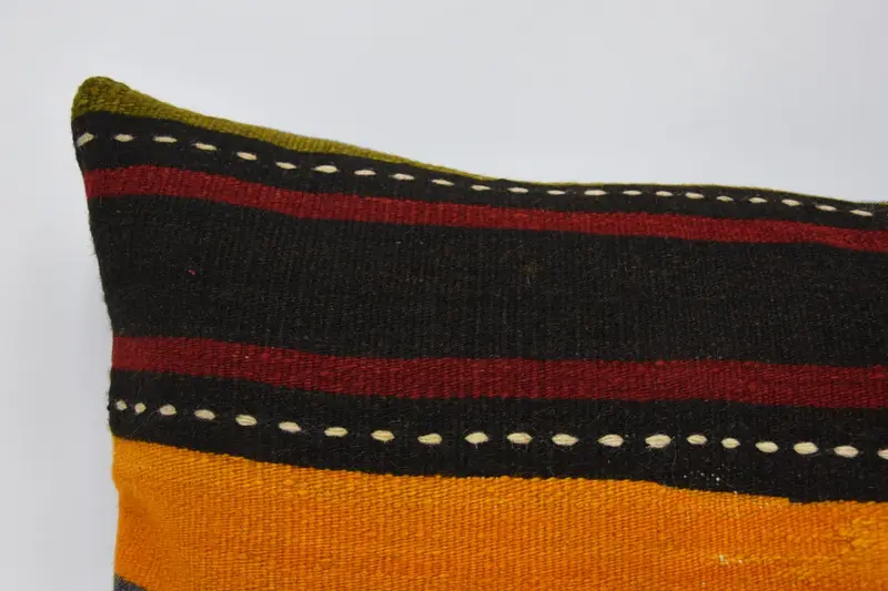 Seat Cushion Cover, 16x36 Orange Cushion Cover, Cushion Case, Home Decor Pillow, Turkish Kilim Pillow, Ethnical Kilim Rug Pillow - 2
