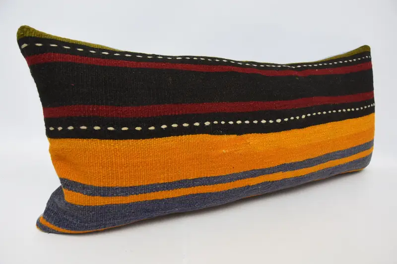 Seat Cushion Cover, 16x36 Orange Cushion Cover, Cushion Case, Home Decor Pillow, Turkish Kilim Pillow, Ethnical Kilim Rug Pillow - 3