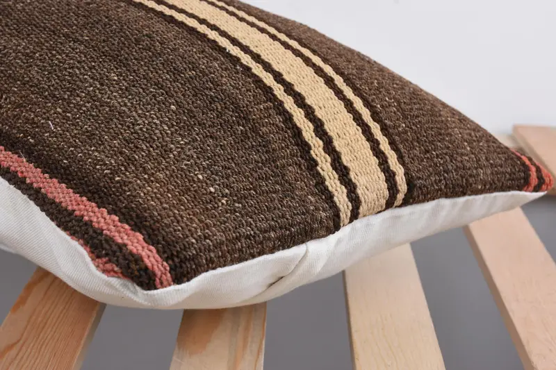 Vintage Kilim Throw Pillow, 12x24 Brown Pillow Sham, Oriental Pillow Sham, Turkish Pillow, Cushion, Handmade Kilim Cushion, Shabby Chic Pillow Sham - 7