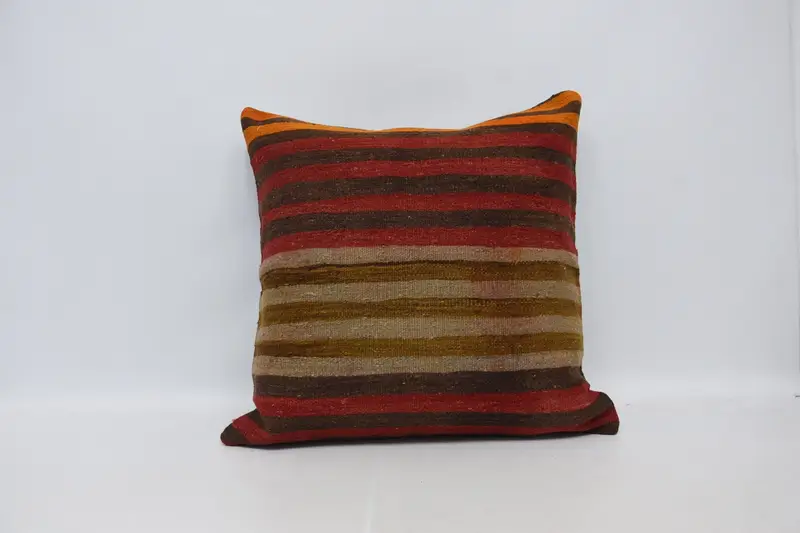 Sofa Throw Wool Cushion, Red 70x70 cm Gift Striped Pillow Case - 1