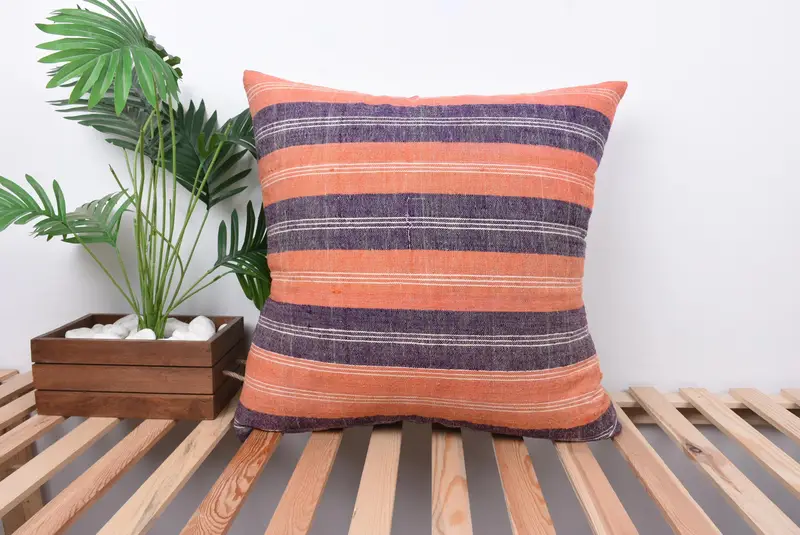 Vintage Kilim Throw Pillow, Turkish Kilim Pillow, Outdoor Pillow, Pillow Cover, Antique Pillows, Tribal Pillow Case, 24x24 Orange Cushion Cover - 1