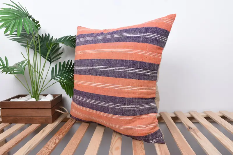 Vintage Kilim Throw Pillow, Turkish Kilim Pillow, Outdoor Pillow, Pillow Cover, Antique Pillows, Tribal Pillow Case, 24x24 Orange Cushion Cover - 5