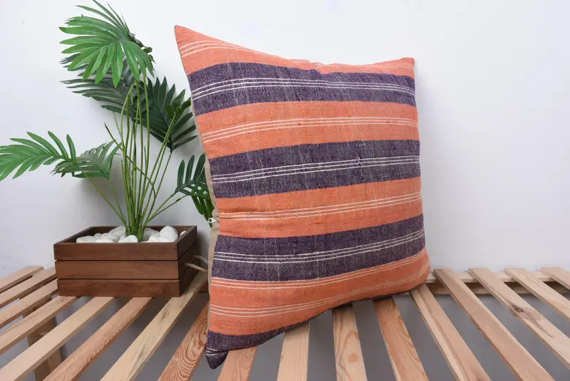 Vintage Kilim Throw Pillow, Turkish Kilim Pillow, Outdoor Pillow, Pillow Cover, Antique Pillows, Tribal Pillow Case, 24x24 Orange Cushion Cover - 4