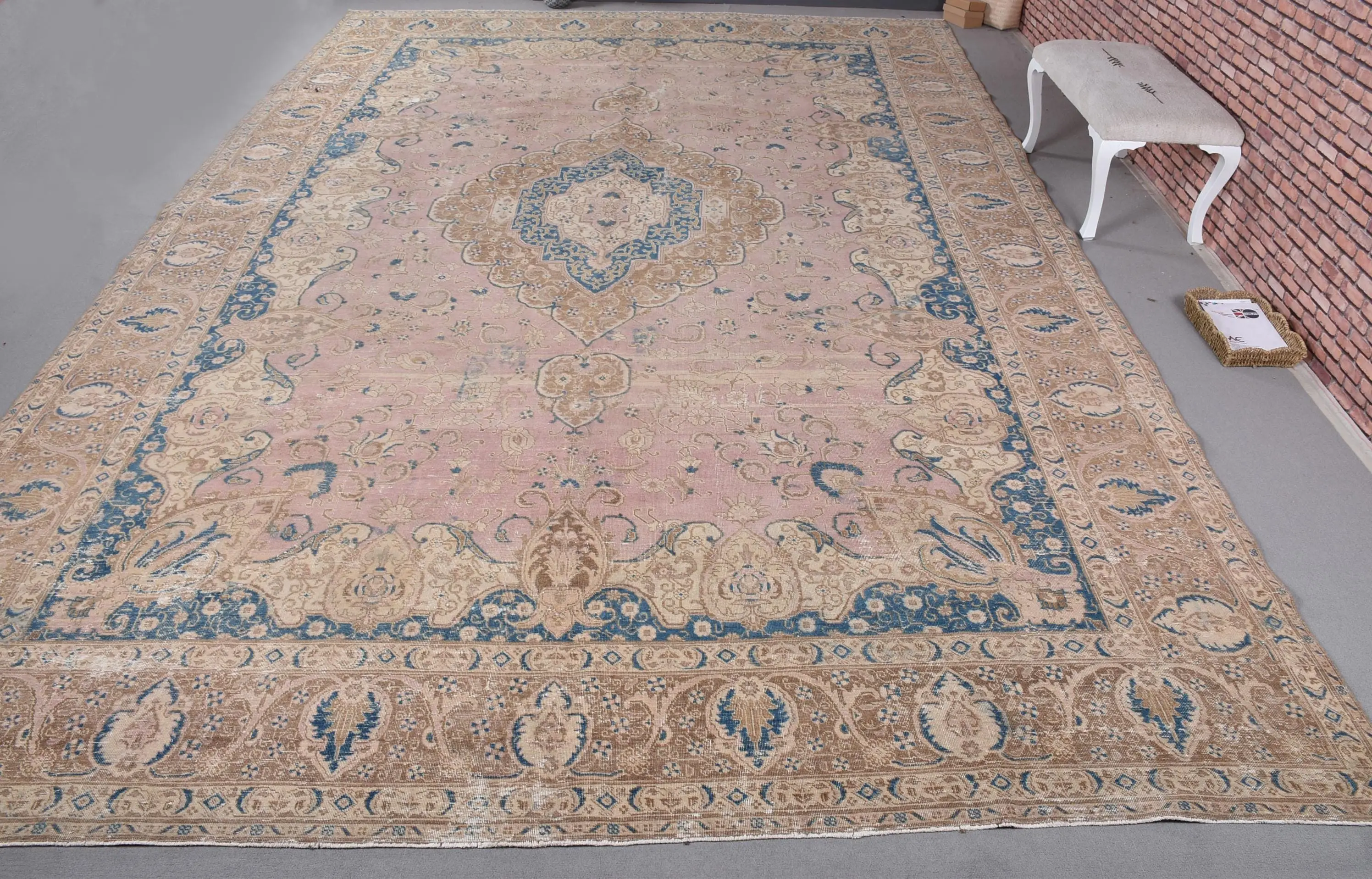 Alfombra de 10,9x16,9 pies, alfombra turca vintage, alfombra azul del suroeste - 1