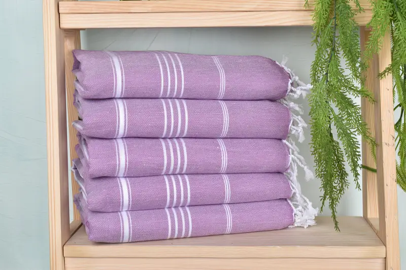 Custom Damson Cotton Towel Striped, 40x71 Inches, Organic Cotton/Linen