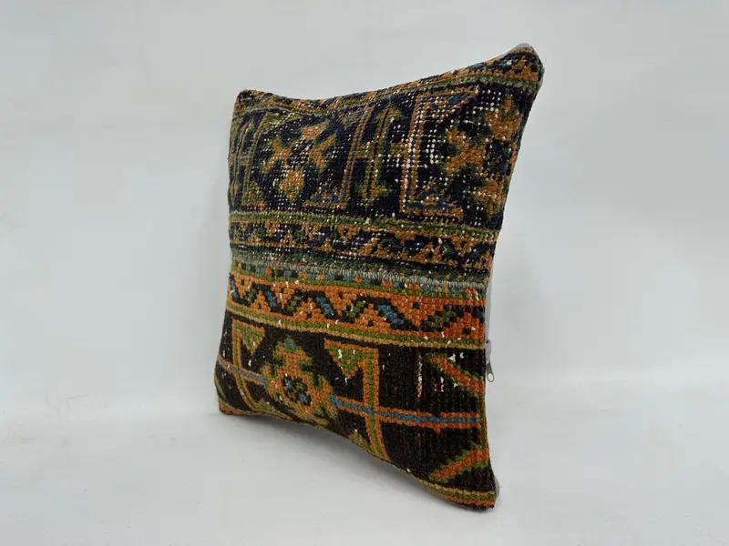 Shabby Chic Cushion, Cushion Case, 16x16 Yellow Cushion Case, Handmade Kilim Cushion, Vintage Pillow, Kilim Cushion Sham - 5