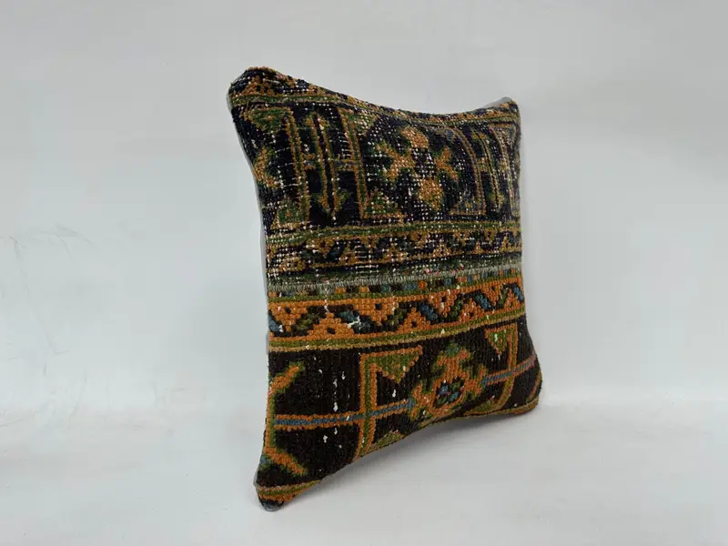 Shabby Chic Cushion, Cushion Case, 16x16 Yellow Cushion Case, Handmade Kilim Cushion, Vintage Pillow, Kilim Cushion Sham - 3