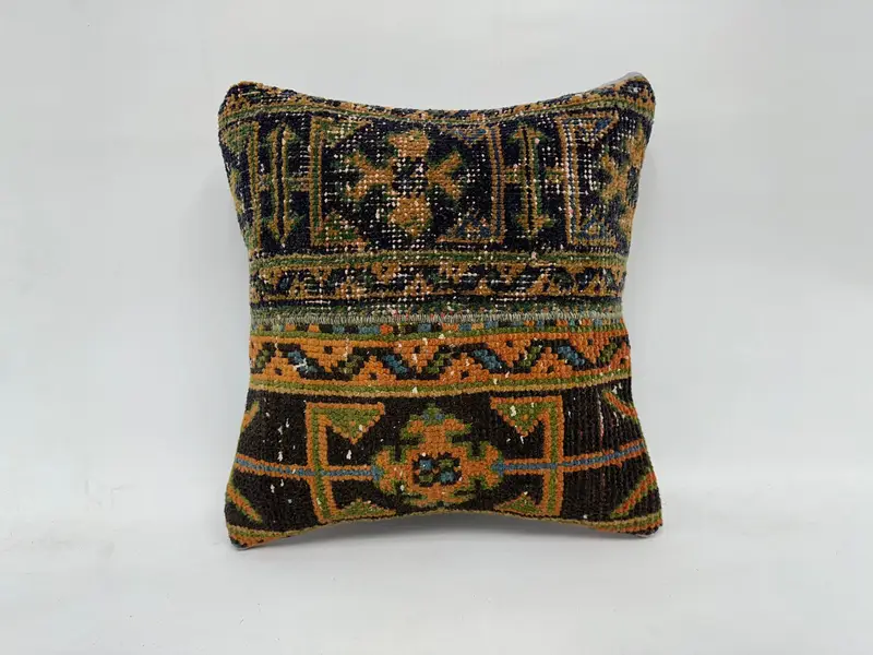 Shabby Chic Cushion, Cushion Case, 16x16 Yellow Cushion Case, Handmade Kilim Cushion, Vintage Pillow, Kilim Cushion Sham - 1
