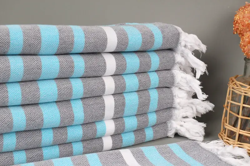 Personalized Bachelorette Striped Towel Blue-Black, Organic Cotton, 40x71 Inches