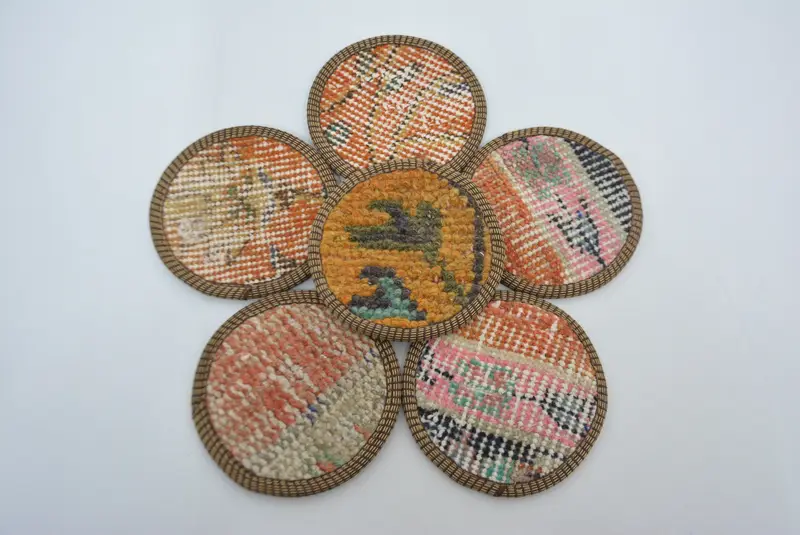 Posavasos étnicos naranjas y rosas, posavasos boho antideslizantes