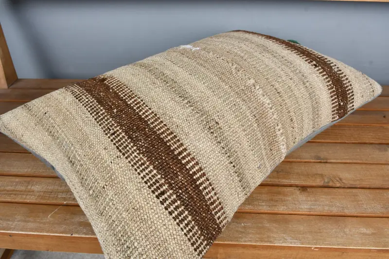 Pillow Sham, 16x24 Beige Cushion Case, Outdoor Patio Pillow Case, Pillow for Couch, Boho Pillow Sham Cover, Bench Pillow Case, Throw Kilim Pillow - 2