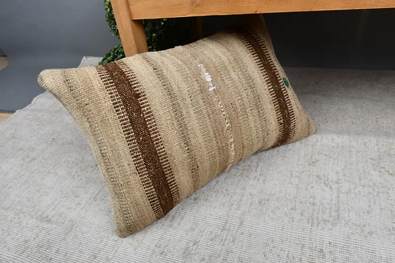 Pillow Sham, 16x24 Beige Cushion Case, Outdoor Patio Pillow Case, Pillow for Couch, Boho Pillow Sham Cover, Bench Pillow Case, Throw Kilim Pillow - 7
