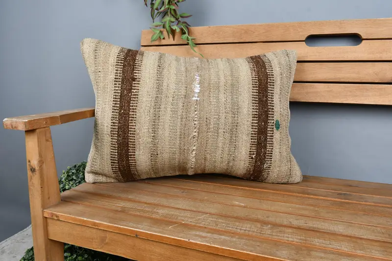 Pillow Sham, 16x24 Beige Cushion Case, Outdoor Patio Pillow Case, Pillow for Couch, Boho Pillow Sham Cover, Bench Pillow Case, Throw Kilim Pillow - 1