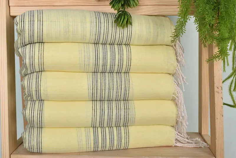 Personalized Wedding Gift Yellow-Black Stripe Bath Towel, Organic Cotton, 40x71 Inches