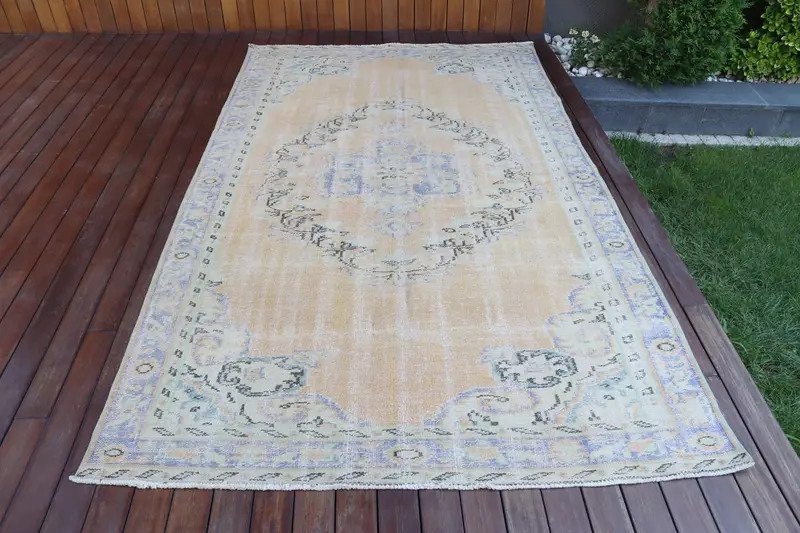 5.2x8.9 ft Rug, Vintage Turkish Rug, Blue Ombré Wool Rug - 1