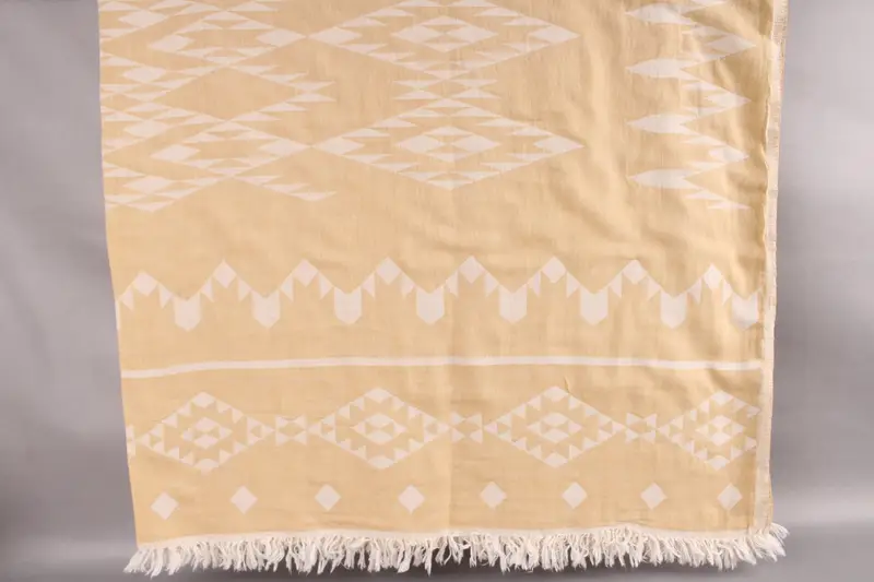 Handwoven Mustard Geometric Throw Blanket, Organic Cotton, 60x71 Inches