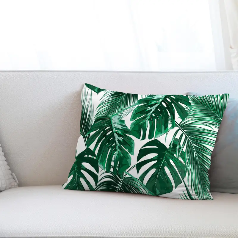 Green Palm Leaf Printed Pillow - Tropical Home Decor Accent