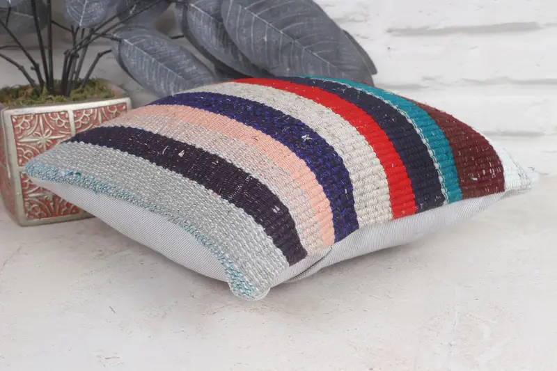 Turkish Kilim Pillow, Art Deco Pillow Cover, Bench Pillow Sham, Handmade Kilim Cushion, Cushion, 12x12 Blue Pillow Cover, Pillow for Couch - 6