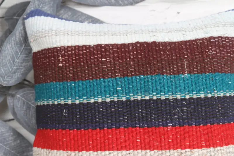Turkish Kilim Pillow, Art Deco Pillow Cover, Bench Pillow Sham, Handmade Kilim Cushion, Cushion, 12x12 Blue Pillow Cover, Pillow for Couch - 2