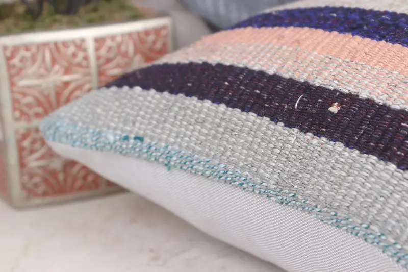 Turkish Kilim Pillow, Art Deco Pillow Cover, Bench Pillow Sham, Handmade Kilim Cushion, Cushion, 12x12 Blue Pillow Cover, Pillow for Couch - 7