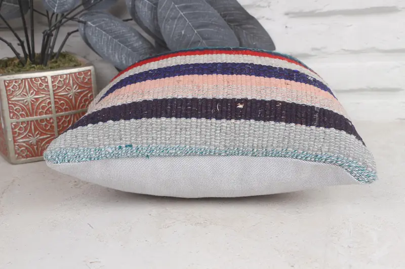 Turkish Kilim Pillow, Art Deco Pillow Cover, Bench Pillow Sham, Handmade Kilim Cushion, Cushion, 12x12 Blue Pillow Cover, Pillow for Couch - 5